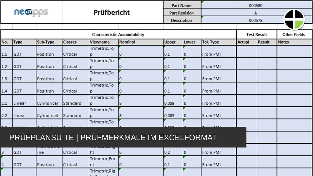 Prüfplansuite - Prüfmerkmale im Excel Format