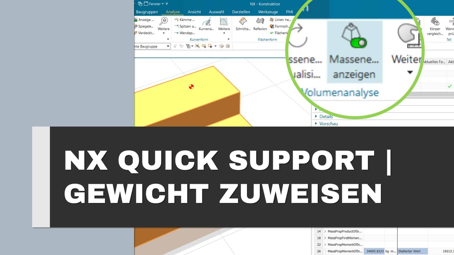 So überschreiben Sie das Siemens NX Gewicht mit einem individuellen Wert 1 Siemens NX Gewicht zuweisen